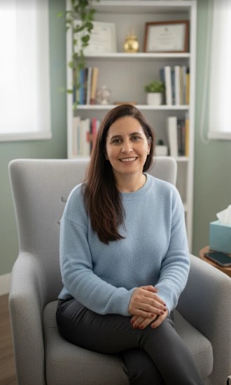 Roberta Cardoso em ambiente terapêutico acolhedor